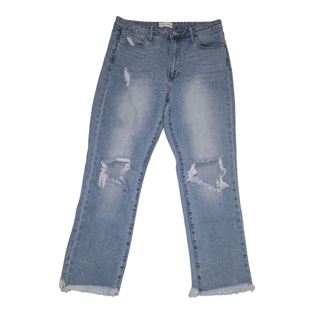 Articles Of Society Light Blue Distress Straight Ankle Jeans with Frayed Hem 26
